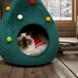 Cama Cueva para Gatos en Forma de Árbol de Navidad – Casa Invernal Cómoda y Calentita para Gatos y Perros Pequeños