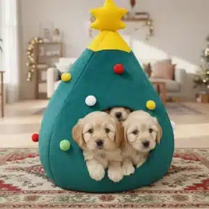 Cama Cueva para Gatos en Forma de Árbol de Navidad – Casa Invernal Cómoda y Calentita para Gatos y Perros Pequeños