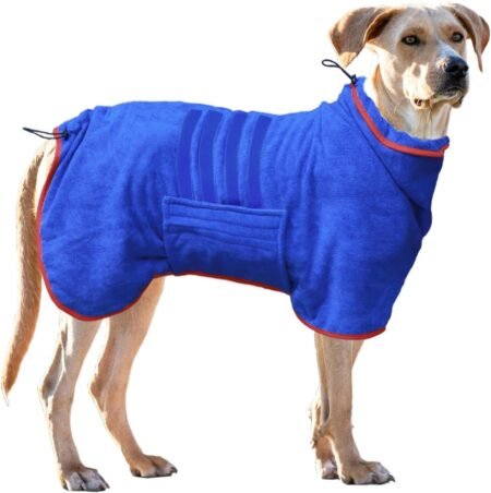 Abrigo De Secado Para Perro, Toalla De Microfibra, Secado Rápido, Súper Absorbente, Bata De Baño Para Perro, Secado Rápido Para Mascotas, Absorbe La Humedad Con Cuello Y Cintura Ajustables (XL, Azul)