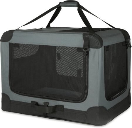 Transportín Plegable Amazon Basics 4 Puertas para Perros y Gatos | Gris S