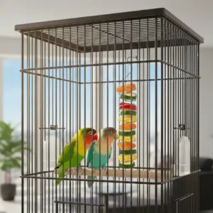 Comedero de Acero Inoxidable para Aves – Cesta para Frutas y Verduras con Percha | Juguete y Alimentador Seguro