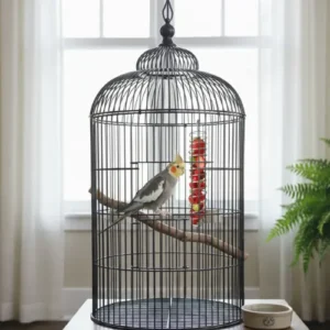 Comedero de Acero Inoxidable para Aves – Cesta para Frutas y Verduras con Percha | Juguete y Alimentador Seguro