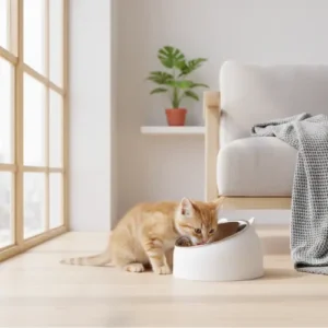 Comedero Elevado 15° para Gatos y Perros Pequeños – Cuenco de Acero Inoxidable Antideslizante y Ergonómico