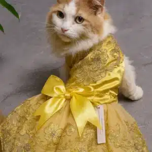Vestido de Boda/Tutú para Perros y Gatos – Estilo Princesa con Bordados y Lazo | Ropa Elegante para Mascotas 