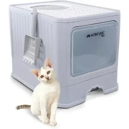 Mobiclinic® Pets, Arenero Gatos Cubierto, Cajón Extraíble, Incluye Pala, Catbox, Doble Entrada Frontal Y Superior Con Tapa, Rejilla, Estética Elegante, Estructura Desmontable