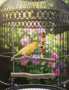 Comedero de Acero Inoxidable para Aves – Cesta para Frutas y Verduras con Percha | Juguete y Alimentador Seguro