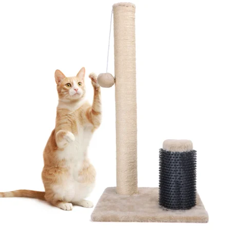 Rascador Poste para Gatos Nobleza de Cuerda de Sisal Natural – Estructura de Madera con Juguetes y Peine de Silicona